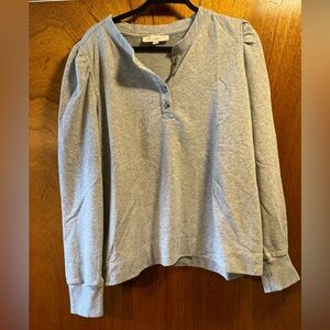LOFT Light Gray Henley Long Sleeve Top
